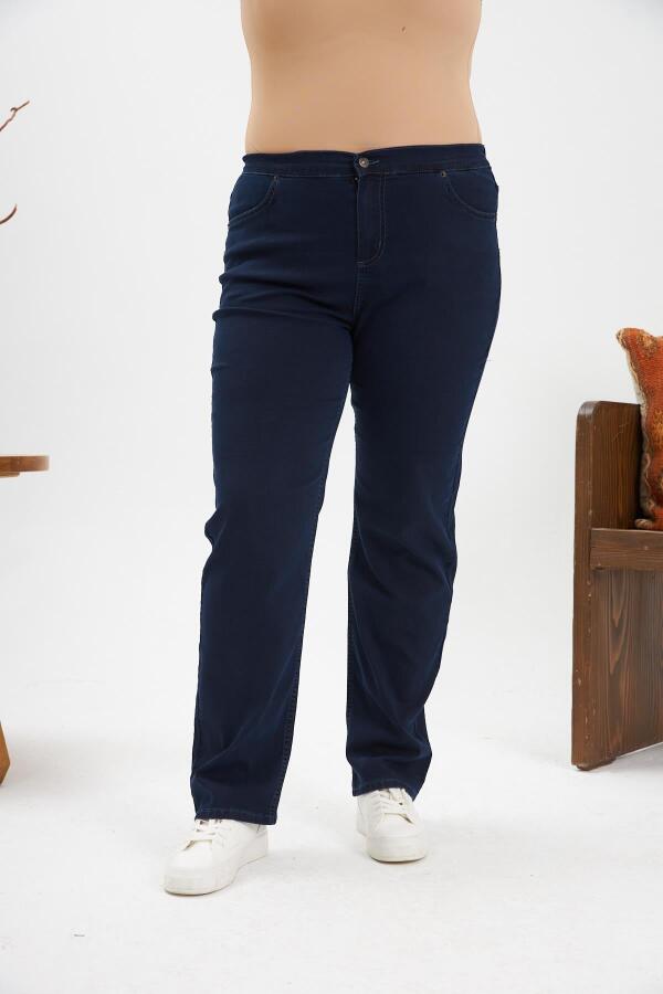 Beli Lastikli Büyük Beden Lacivert Kot Pantolon - 1