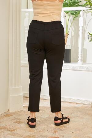 Beli Lastikli Fitilli Büyük Beden Siyah Çelik Örme Pantolon - 4