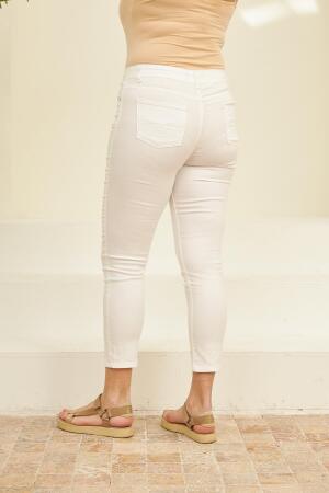 Büyük Beden Beyaz Pamuk Pantolon - 4
