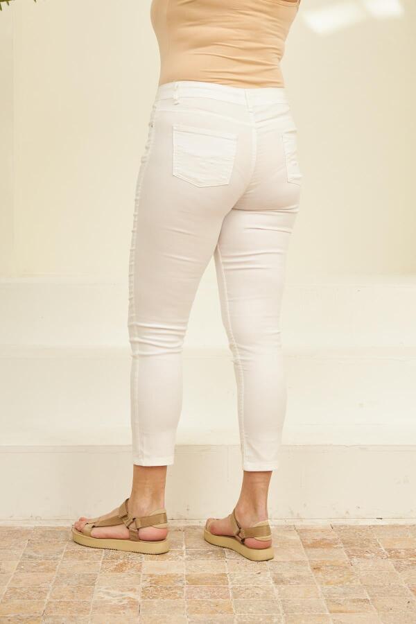 Büyük Beden Beyaz Pamuk Pantolon - 4