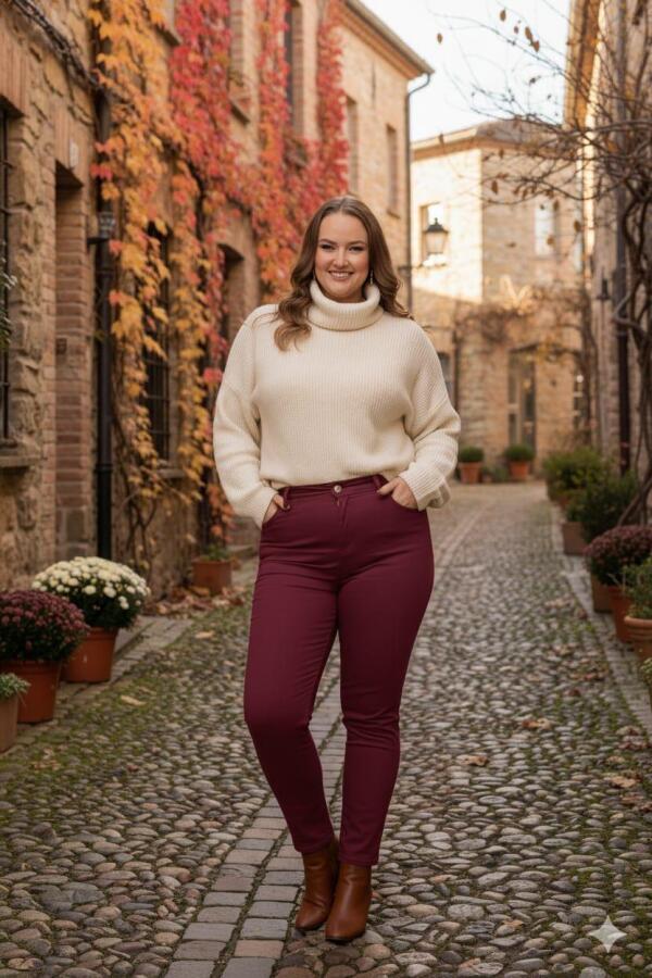 RMG Büyük Beden Bordo Pamuk Pantolon - 1