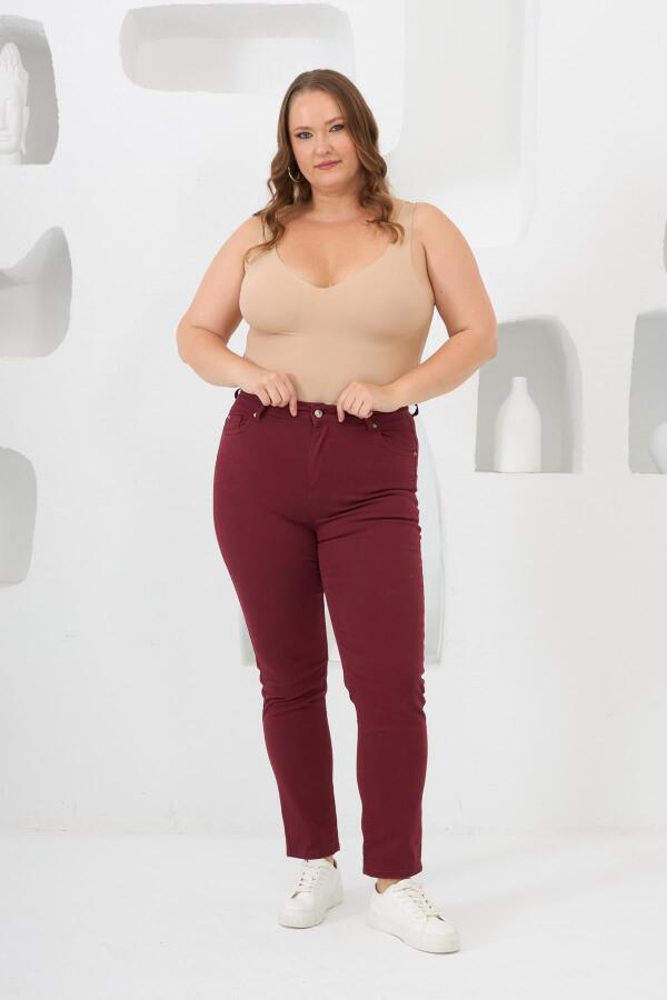 RMG Büyük Beden Bordo Pamuk Pantolon - 6