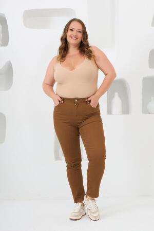 RMG Büyük Beden Camel Pamuk Pantolon - 5