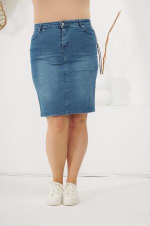 Büyük Beden Mavi Kot Etek - 1