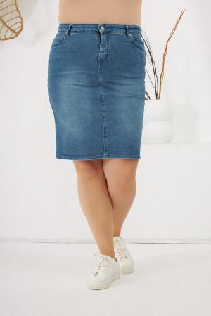 Büyük Beden Mavi Kot Etek - 3
