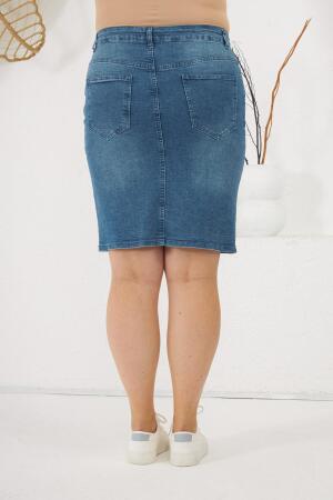Büyük Beden Mavi Kot Etek - 5