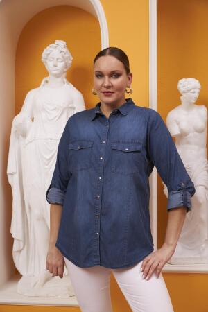 Büyük Beden Mavi Kot Gömlek - RMG