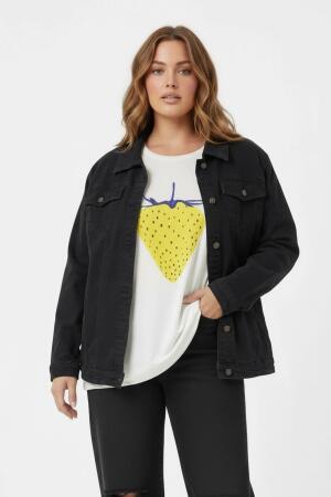 RMG Büyük Beden Siyah Kot Ceket - RMG