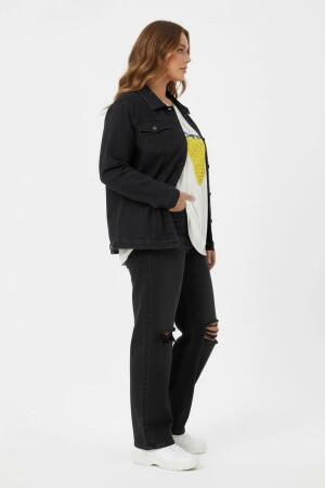 RMG Büyük Beden Siyah Kot Ceket - 3