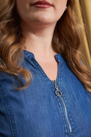 Büyük Beden Yaka Fermuar Detaylı Tensel Elbise - 5