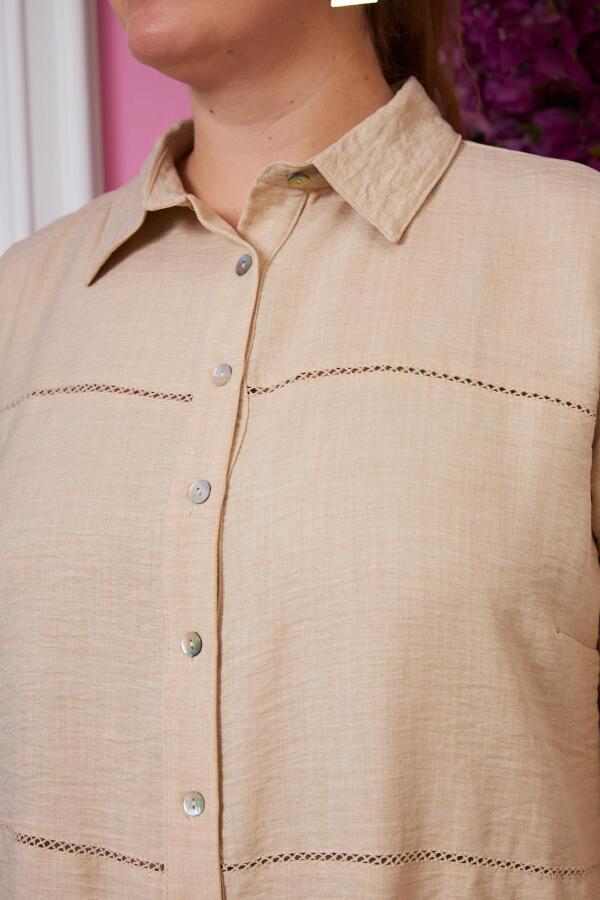 Rmg Kol Ve Kroşeta Detaylı Büyük Beden Vizon Gömlek - 3