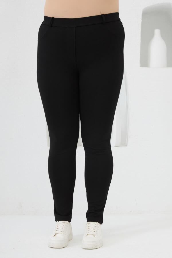 Siyah Büyük Beden Çelik Örme Tayt - 1