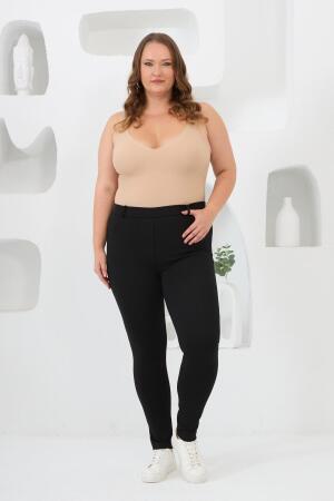 Siyah Büyük Beden Çelik Örme Tayt - 5