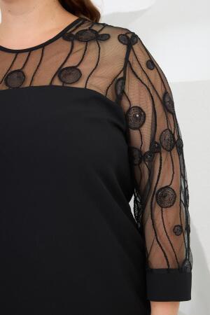 Roba Dantelli Büyük Beden Abiye Elbise Siyah - 3