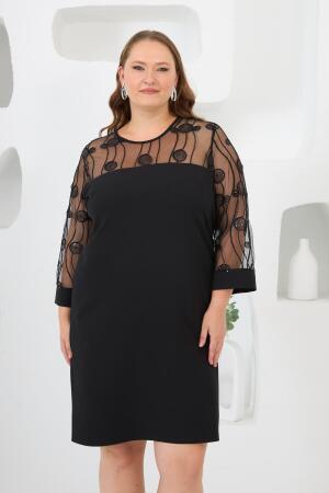 Roba Dantelli Büyük Beden Abiye Elbise Siyah - 5