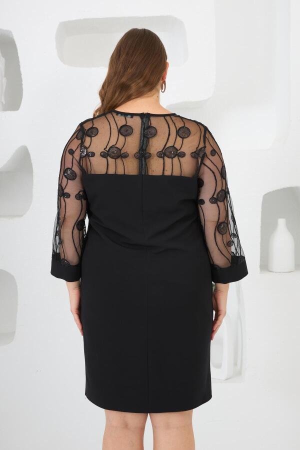 Roba Dantelli Büyük Beden Abiye Elbise Siyah - 7