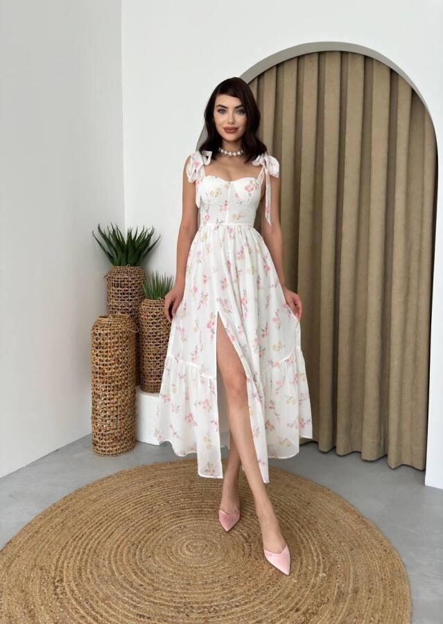 Roseta Bağlamalı Midi Elbise - 3