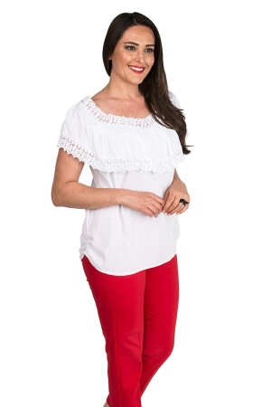 Frilly Lace Collar Plus Size Blouse White - 2