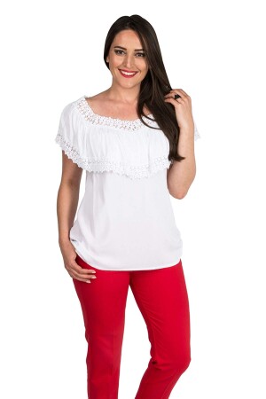 Frilly Lace Collar Plus Size Blouse White - 4
