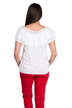 Frilly Lace Collar Plus Size Blouse White - 6