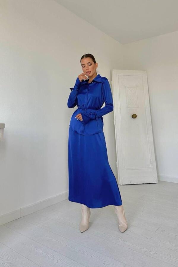 Saks Biyeli Gömlek Ve Etek Takım - 2