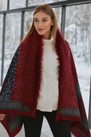 Şal Desenli Bordo Panço NW11188-3 - Angelino Butik