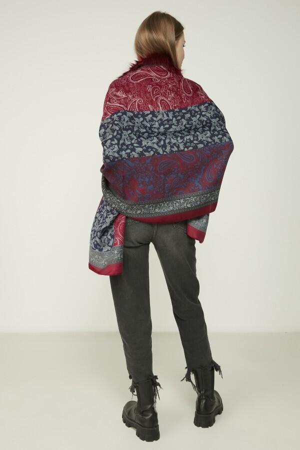 Şal Desenli Bordo Panço NW11188-3 - 2