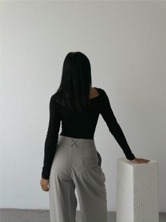 SANDY BODYSUİT ÖNDEN BAĞLAMA DETAYLI - Siyah - 4