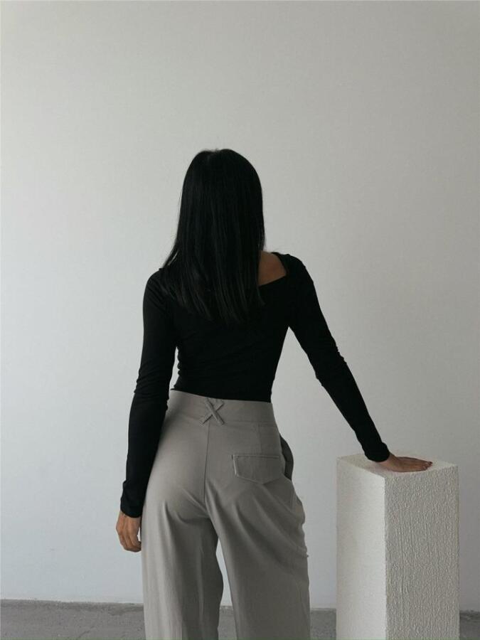 SANDY BODYSUİT ÖNDEN BAĞLAMA DETAYLI - Siyah - 4