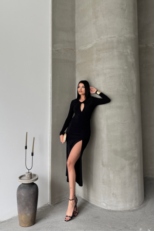 SANDY ELBİSE BÜZGÜ DETAYLI - Siyah - 1