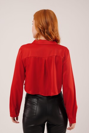 Saten Crop Model Kırmızı Gömlek - 4