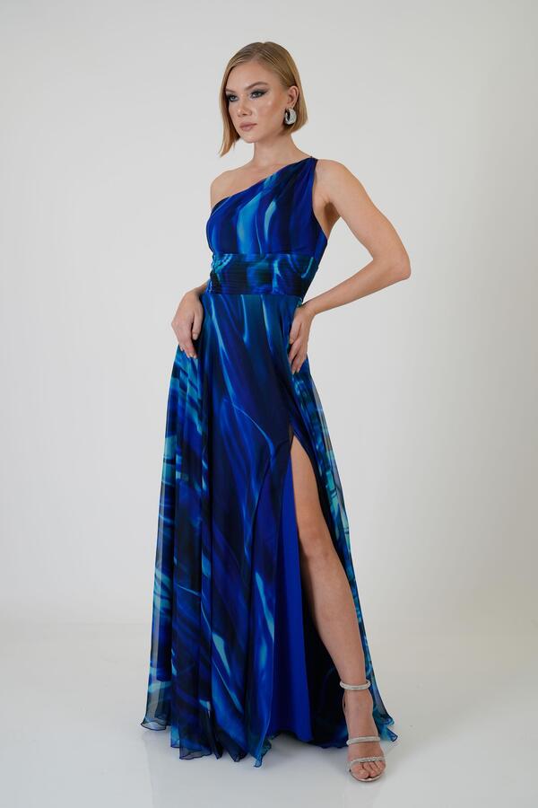 Saks Single Sleeve Slit Printed Evening Dress - 1