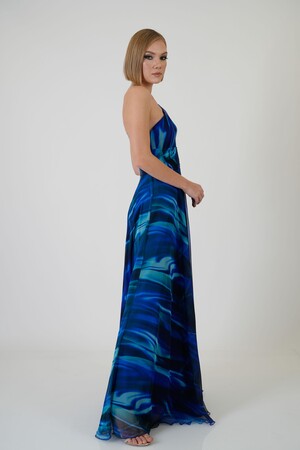 Saks Single Sleeve Slit Printed Evening Dress - 4