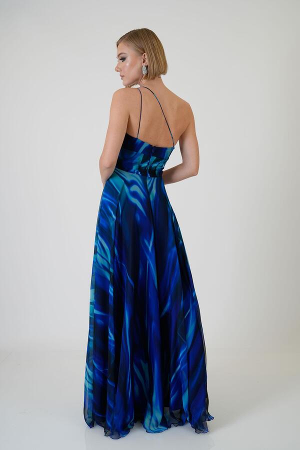 Saks Single Sleeve Slit Printed Evening Dress - 5