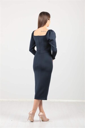 Scuba Kumaş Yırtmaç Detaylı Elbise - Lacivert - 3