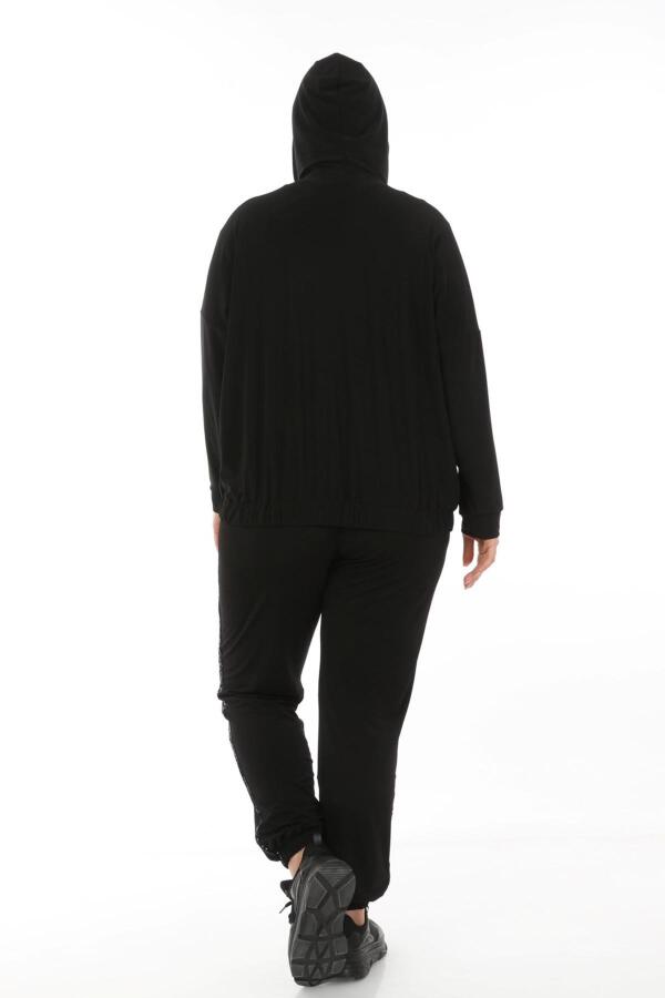 Sequin Detailed Plus Size Tracksuit Black - 5
