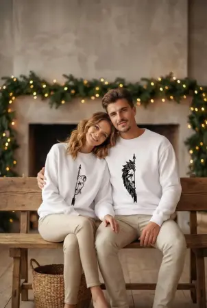 Sevgililer Günü Baskılı Oversize Bisiklet Yaka Sweatshirt - Beyaz - ANGELINO BuyukBedeniz (1)