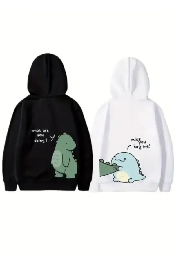 Sevgililer Günü Baskılı Oversize Kapüşonlu Sweatshirt Hoodie - Beyaz - 2