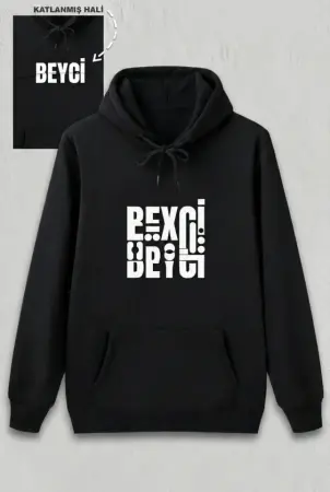 Sevgililer Günü Beyci Hediye Baskılı Oversize Kapüşonlu Sweatshirt - Siyah - 1