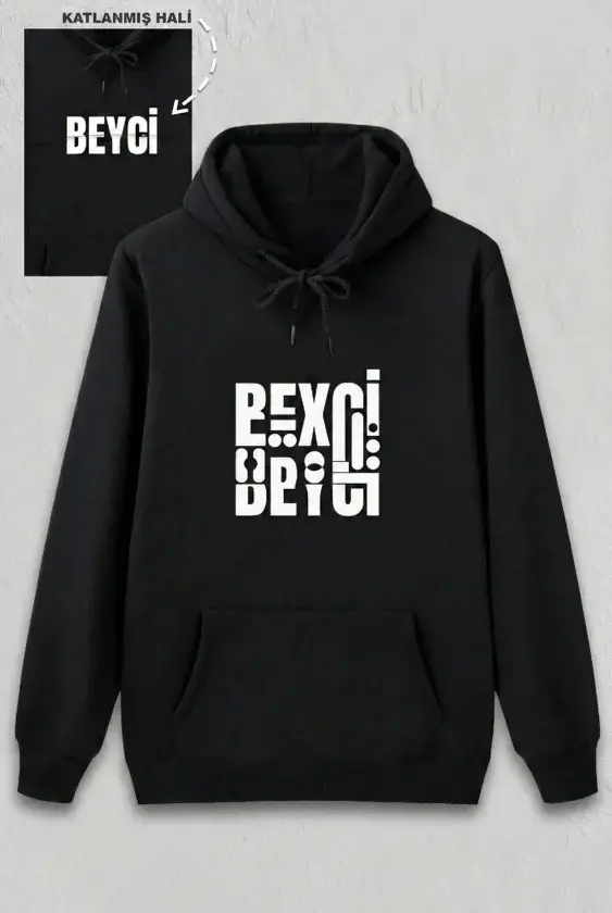 Sevgililer Günü Beyci Hediye Baskılı Oversize Kapüşonlu Sweatshirt - Siyah - 1