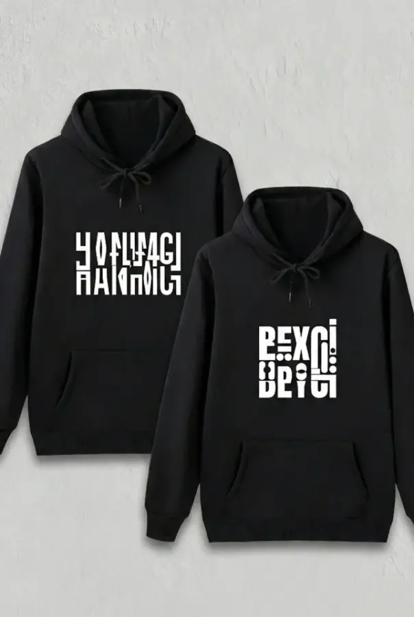 Sevgililer Günü Beyci Hediye Baskılı Oversize Kapüşonlu Sweatshirt - Siyah - 2