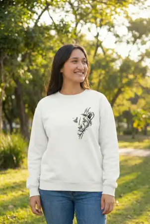Sevgililer Günü Özel Bisiklet Yaka Baskılı Oversize Sweatshirt - Beyaz - 1