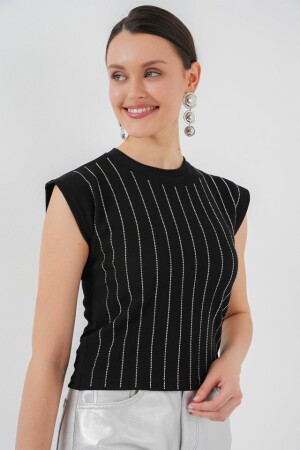 Sıfır Kol Taşlı Bluz 931 - Siyah - 1