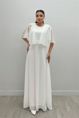 Şifon Kumaş Bolero Detaylı Elbise - BEYAZ - 1
