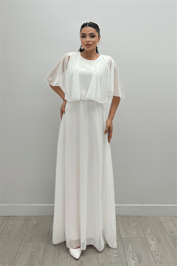 Şifon Kumaş Bolero Detaylı Elbise - BEYAZ - 1
