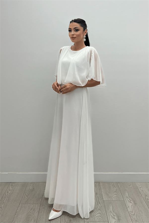 Şifon Kumaş Bolero Detaylı Elbise - BEYAZ - 2