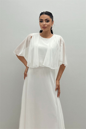 Şifon Kumaş Bolero Detaylı Elbise - BEYAZ - 3
