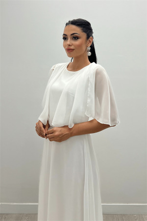 Şifon Kumaş Bolero Detaylı Elbise - BEYAZ - 4