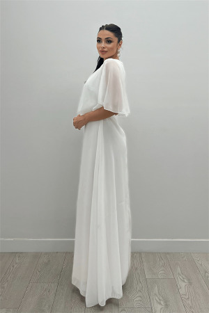 Şifon Kumaş Bolero Detaylı Elbise - BEYAZ - 5