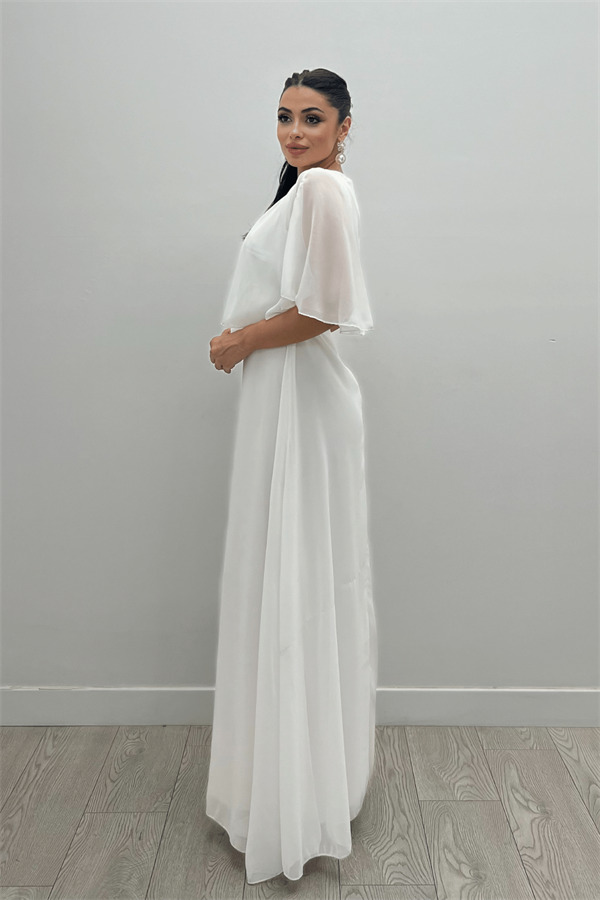 Şifon Kumaş Bolero Detaylı Elbise - BEYAZ - 5